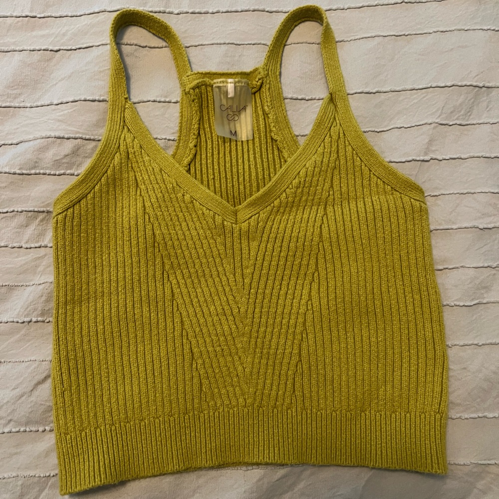 CALIA Ribbed Knit Cropped Top in Olive Green